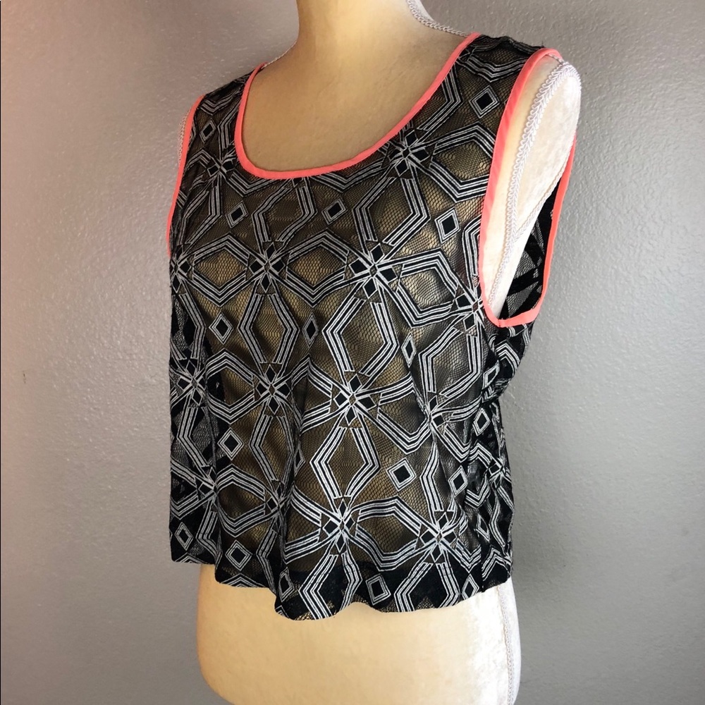 JOA Black & White Mesh Crop Top Large